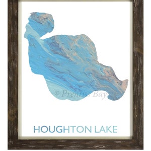Houghton Lake Print, Roscommon, Tip Up Town, Westbranch, Lake Map, Michigan, Great Lakes, Nautical, Home Decor, Lodge