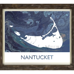 Nantucket Kunstdruck, Nantucket Karte, Massachusetts, Cape Cod, Martha Weinberg, Atlantischer Ozean, nautische, Tuckernuck, Meer, Muskeget