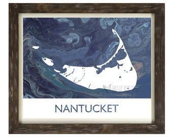 Nantucket Art Print, Nantucket Map, Massachusetts, Cape Cod, Martha's Vineyard, Atlantic Ocean, Nautical, Tuckernuck, Sea, Muskeget