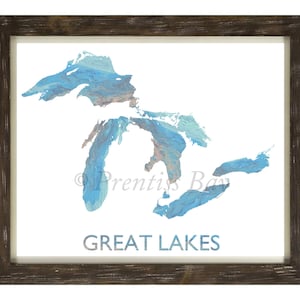 Great Lakes Map Print, Michigan Map, Michigan Lakes, Lake Huron, Lake Ontario, Lake Erie, Lake St. Clair, Lake Superior, Detroit, Nautical