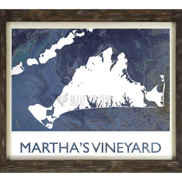 Martha's Vineyard Art Print, Nautical Map, Chappaquiddick, Edgartown, Aquinnah, Chilmark, Massachusetts, Cape Cod, Atlantic Ocean, Nautical