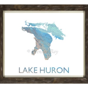 Lake Huron Print, Lake Huron Map, Lake Map, Michigan, Great Lakes, Ontario, Mackinac, Georgian Bay, Saginaw Bay, North Channel, Nautical