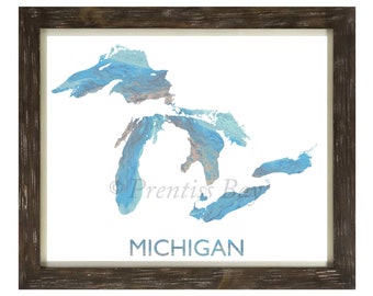 Michigan Lakes Print, Great Lakes Map, Michigan Map, Lake Huron, Lake Ontario, Lake Erie, Lake St. Clair, Lake Superior, Detroit, Nautical