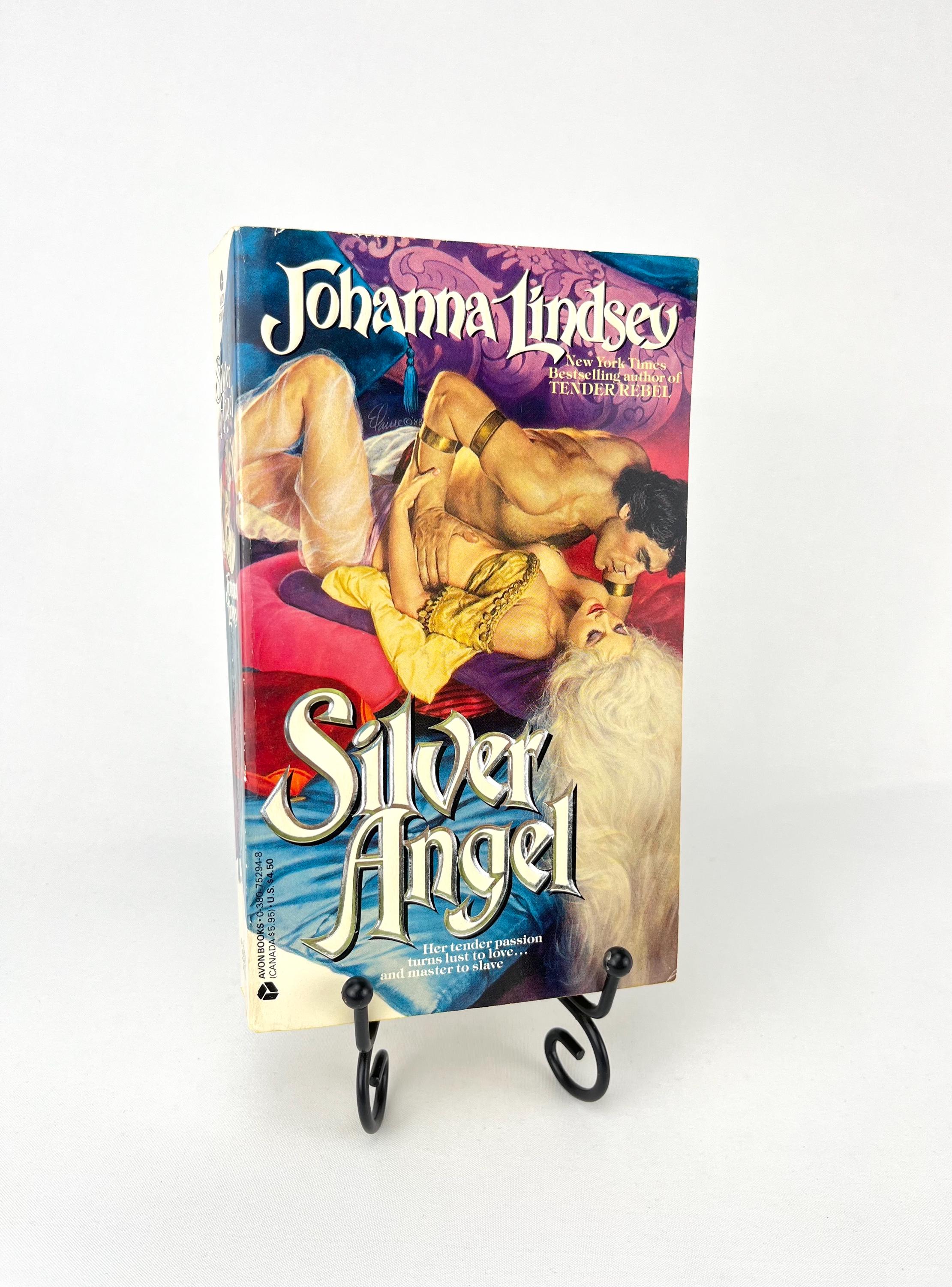 Ángel de plata de Johanna Lindsey, primera edición, libro de bolsillo, 1988, con cubierta de cierre.