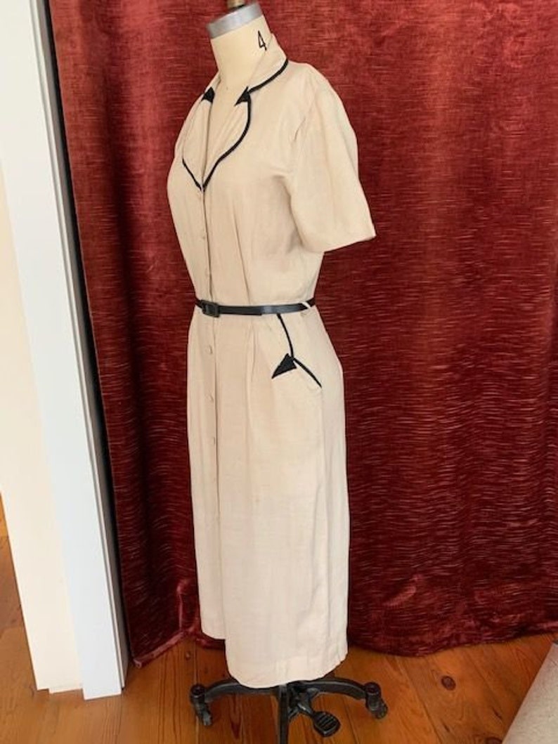 Vintage Irish linen dress with black trim Size S