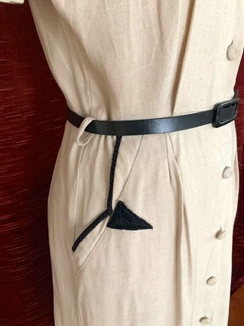 Vintage Irish linen dress with black trim Size S