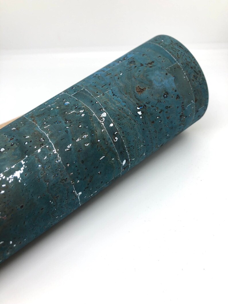 Light Turquoise with silver streaks Cork Fabric 0.85mm