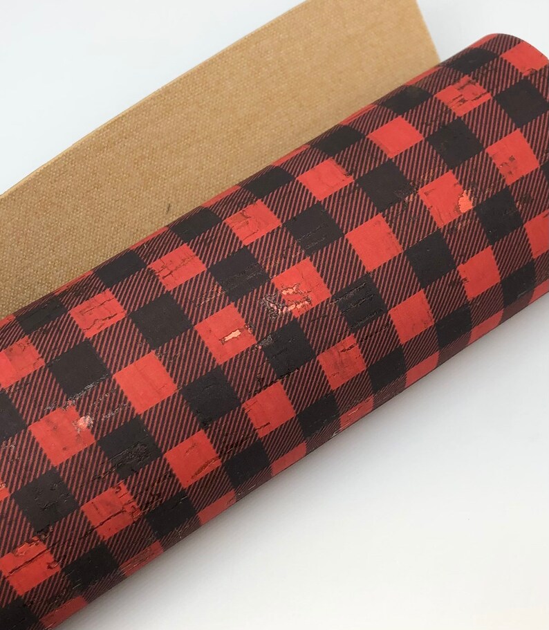 Buffalo Plaid With Metallic Splash Cork Fabric 0.8mm New