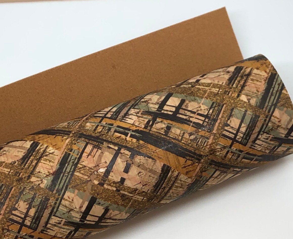 Camo Plaid on THICK Cork Fabric 1.0MM