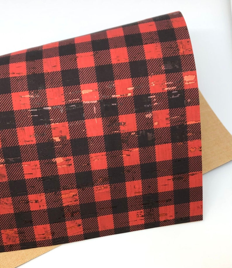 Buffalo Plaid With Metallic Splash Cork Fabric 0.8mm New