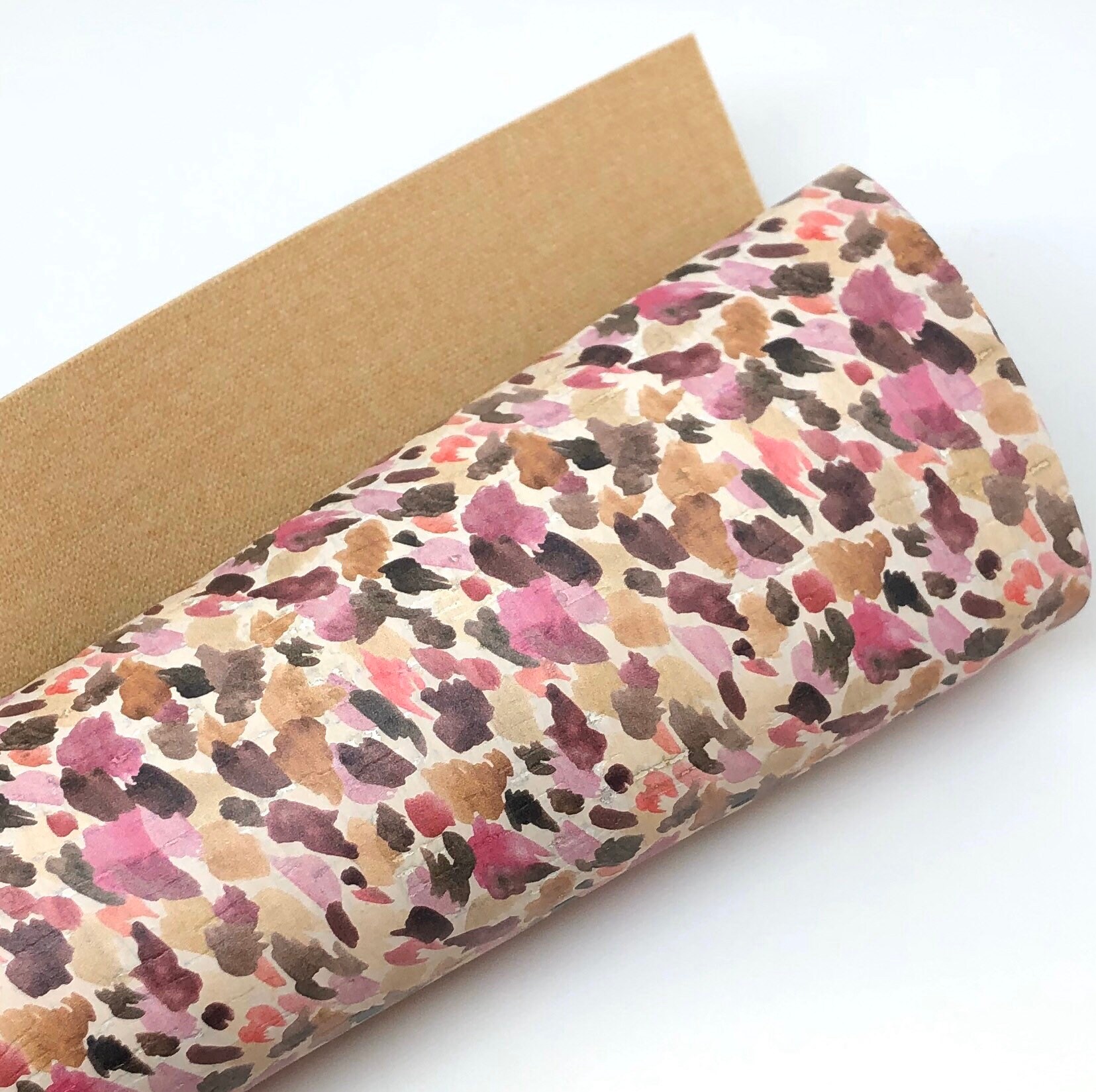 Watercolor Splotches Neutrals and Pinks Cork Fabric 0.95mm