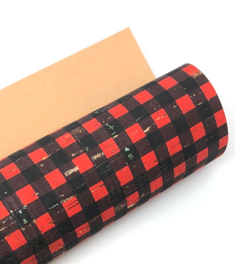 New Buffalo Plaid With Gold Splash Cork Fabric 0.8mm