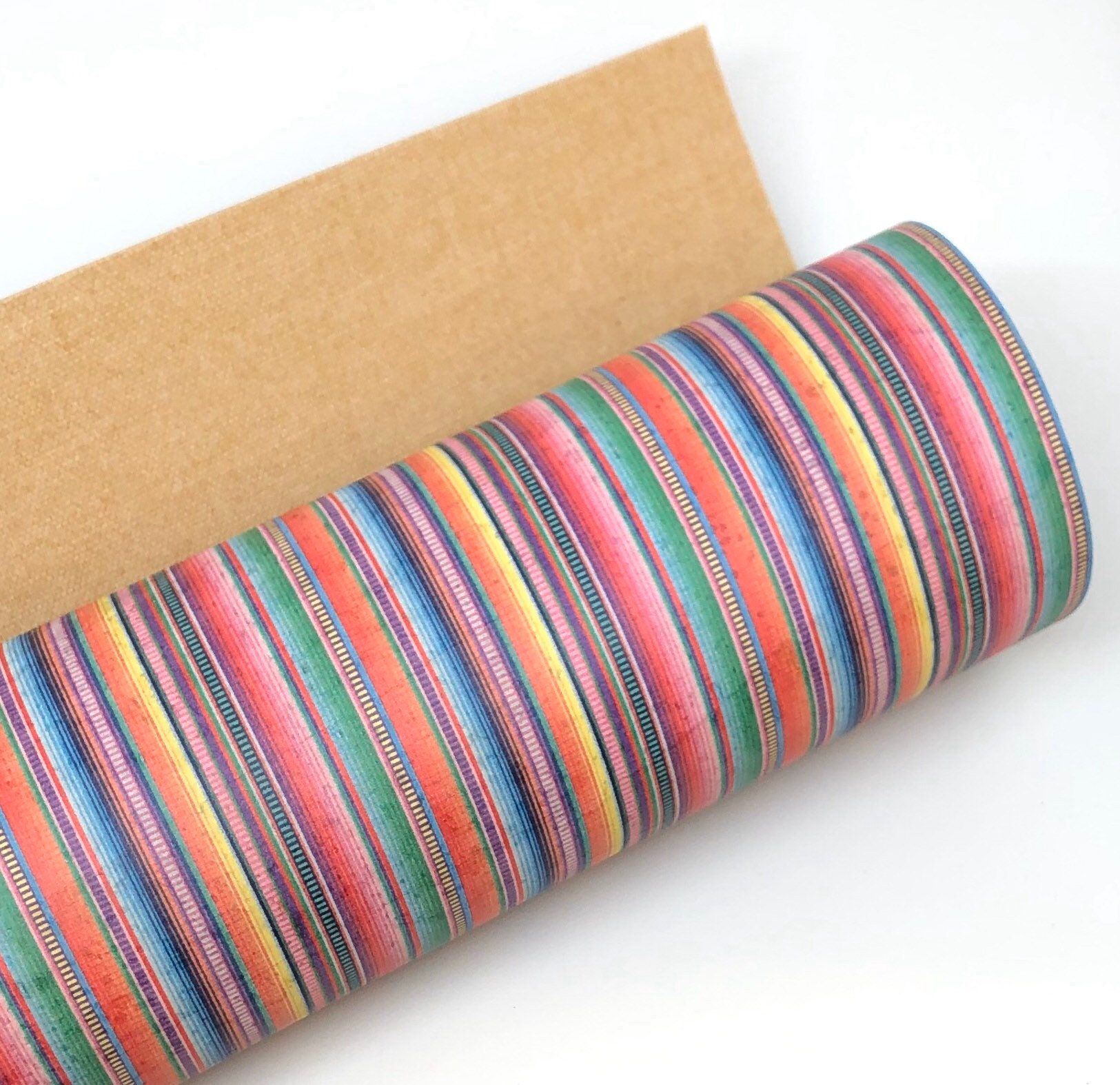 Tiny Rainbow Serape Stripes Pattern Cork Fabric 0.85mm