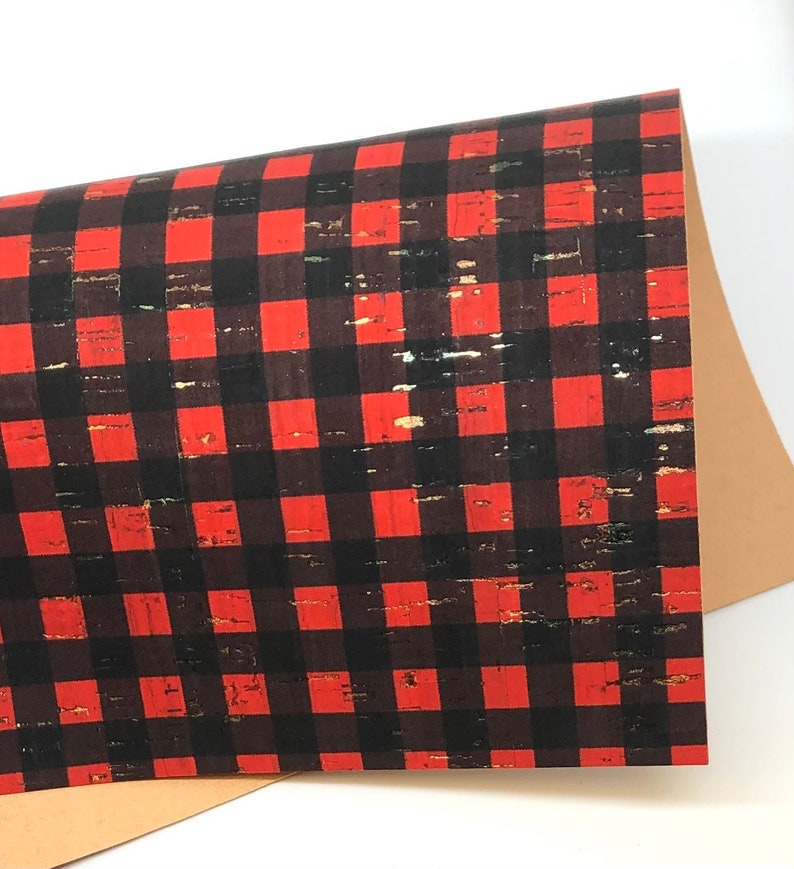 New Buffalo Plaid With Gold Splash Cork Fabric 0.8mm