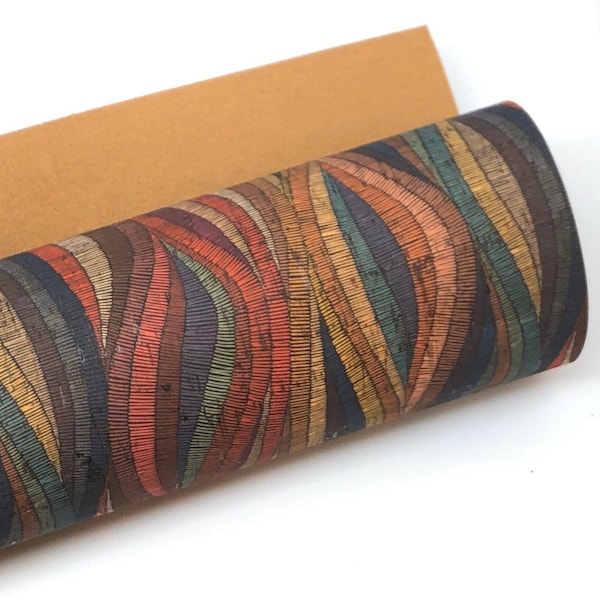 STORE CLOSING! Multicolored Waves THICK Cork Fabric 1.0mm