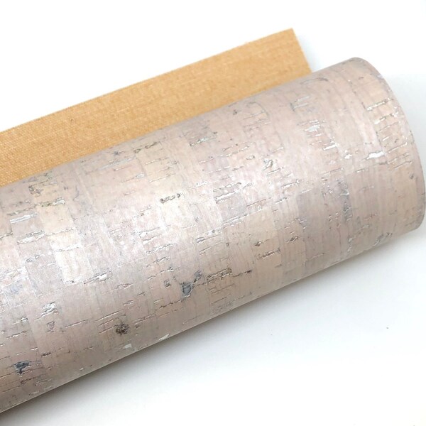 STORE CLOSING! Ivory Pink Pearl Strips Cork Fabric 0.95mm