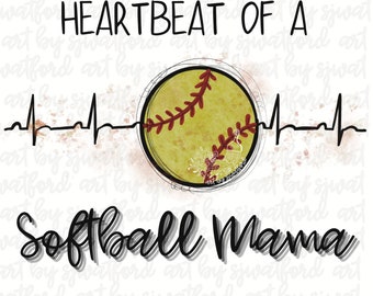 Digital file for heartbeat of a SOFTball mama design, PNG file for digital art, softball mama PNG, softball mom png