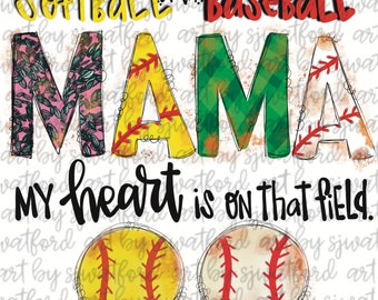 Digital file for SOFTball and Baseball mama design, PNG file for digital art, softball mama PNG, baseball mom png
