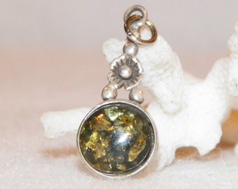 Pendentif En Ambre Vert Et Noir De La Baltique - Rond Avec Boucle Argent 925, Tailles 10.5, 12 Ou 13.5 Mm - 10