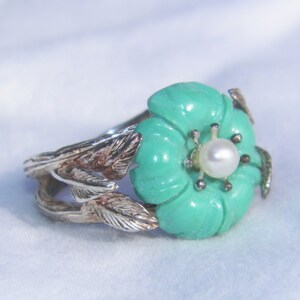 STerling Silver 925 Flower Ring, Hippy Ring, Nautical Style Ring, Gift For Her, Mothers Day Ring, Boho Ring, Turquoise Hibiscus,