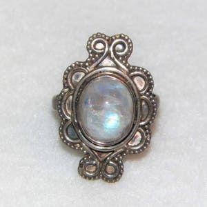 Size 8 Sterling Silver Moonstone Ring, Vintage Estate Moonstone Ring, Unique Bohemian Style