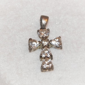 Sterling Silver Estate Pendant - Cubic Zirconia Heart Pendant - Sterling Silver Cross Pendant