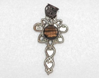 Pendentif topaze fumée en argent sterling, pendentif vintage unique