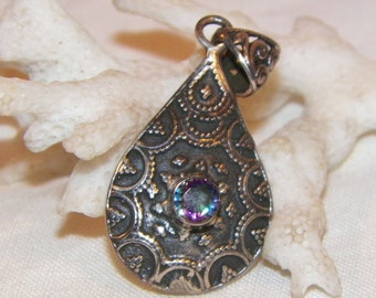 Sterling Silver Mystic Topaz Pendant, Vintage Topaz Pendant, Sterling Topaz Pendant, Mystic Topaz