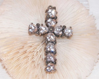 Schöner Sterling Silber Kreuz Anhänger mit klarem Stein, 925 Kreuz und Herzanhänger, christlicher Anhänger, Herzanhänger, Taufe