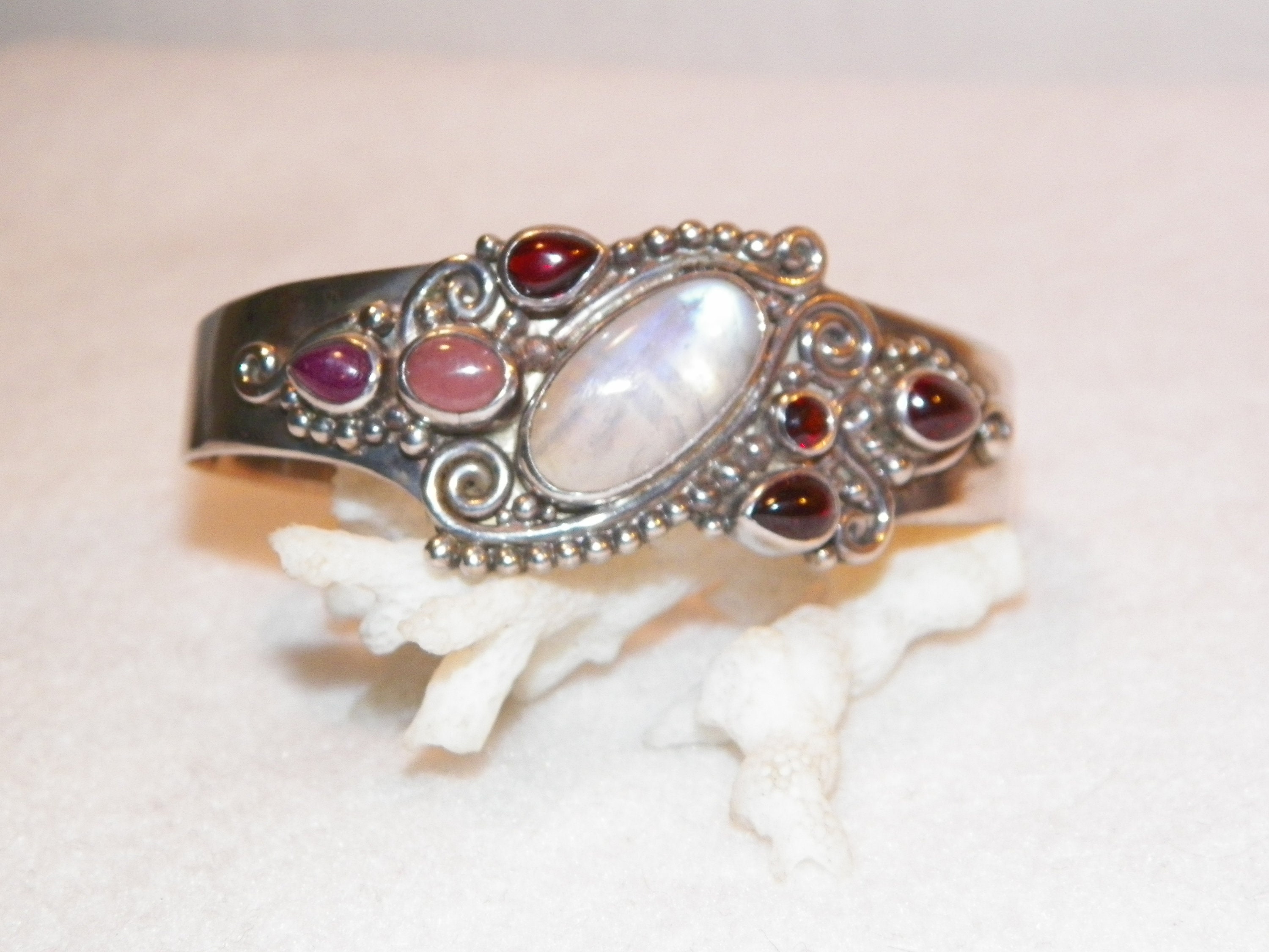 Sterling Silver Moonstone Cuff Gypsy Style Brclet Etsy