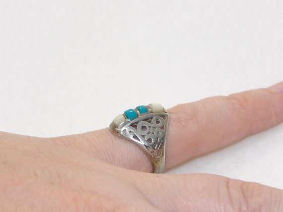 Sterling Silver turquoise and mother of pearl rin… - image 6