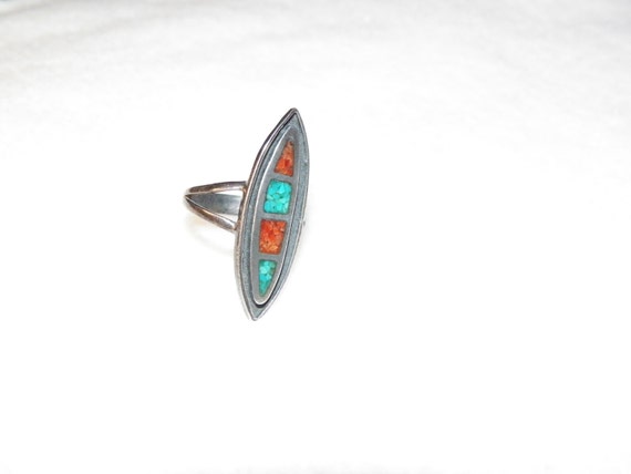 Sterling Silver Ring With Red Coral Chip Inlay an… - image 4