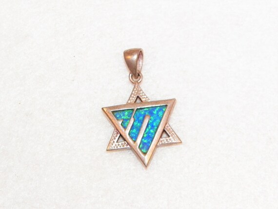 Sterling Silver Opal Pendant, Sterling Blue Opal Star Of David Pendant, Star Of David Opal Pendant