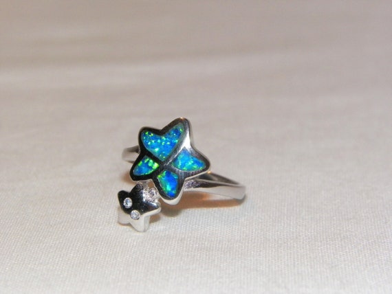 Sterling Silver Opal Star Ring, Sterling Shooting… - image 1
