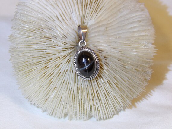 Sterling Silver Diopside Pendant, Black Star Of In
