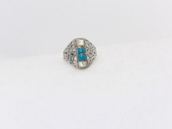 Sterling Silver turquoise and mother of pearl rin… - image 8