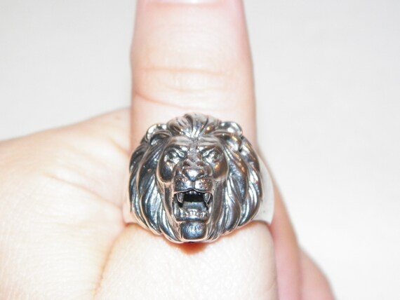 Sterling Silver Lion Ring, Unique Man's Ring, Lar… - image 3