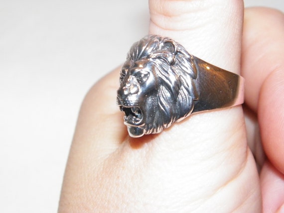 Sterling Silver Lion Ring, Unique Man's Ring, Lar… - image 7