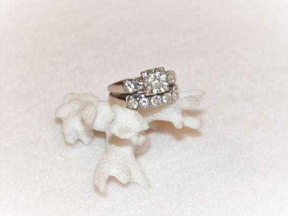14K White Gold Wedding Ring, 14K White Gold Wedding Band, 14K Gold Wedding Ring combo, 14K Gold Wedding Ring, Vintage Wedding Ring Set