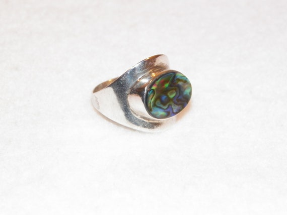 Sterling Silver Abalone Shell Ring, Large Abalone… - image 4