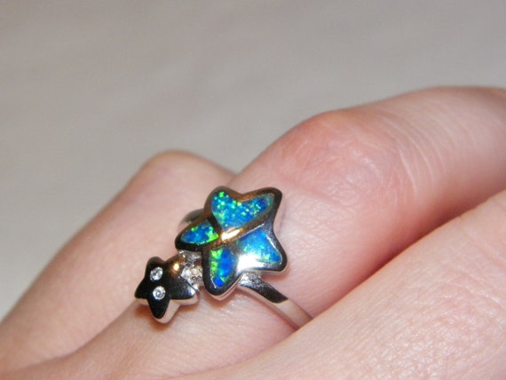Sterling Silver Opal Star Ring, Sterling Shooting… - image 2
