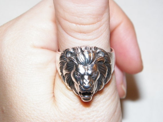 Sterling Silver Lion Ring, Unique Man's Ring, Lar… - image 8