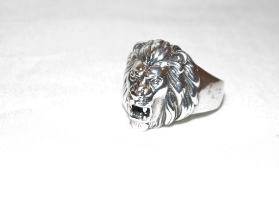 Sterling Silver Lion Ring, Unique Man's Ring, Lar… - image 4