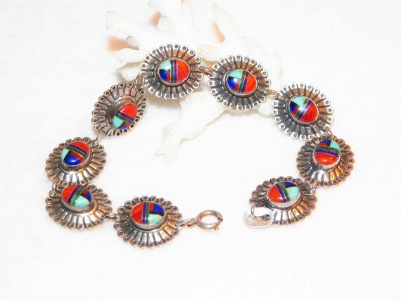 Very Unique Sugulite Inlay Vintage Native American Zuni Sterling Silver Bracelet Very Unique Sugulite Inlay Vintage Native American Zuni Sterling Silver Bracelet