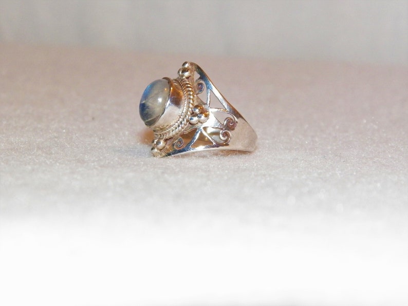Sterling Silver Blue Moonstone Ring Gypsy Style Ring Unique Moonstone Ring Boho Style Blue Moonstone Ring