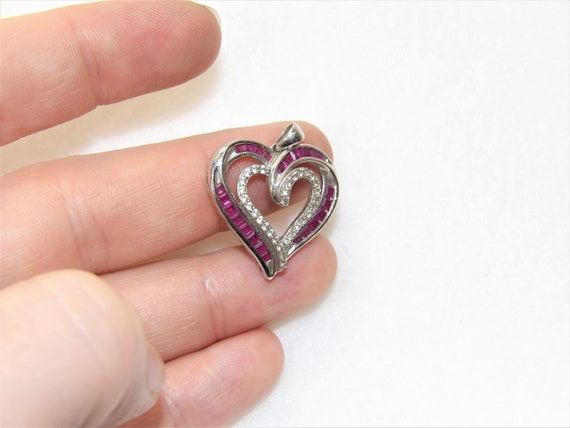 Sterling silver ruby heart pendant, Valentines da… - image 5