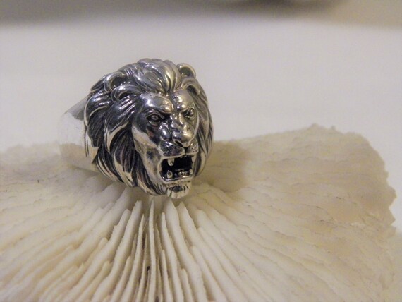 Sterling Silver Lion Ring, Unique Man's Ring, Lar… - image 9