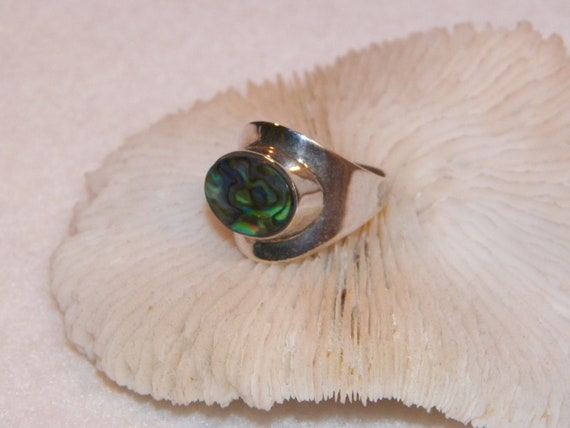 Sterling Silver Abalone Shell Ring, Large Abalone… - image 6