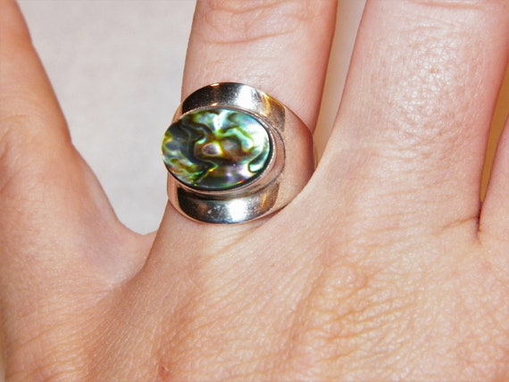 Sterling Silver Abalone Shell Ring, Large Abalone… - image 5