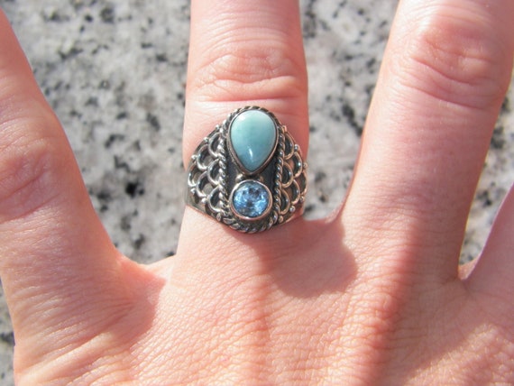 Sterling Silver Larimar And Blue Topaz Ring, Uniq… - image 1